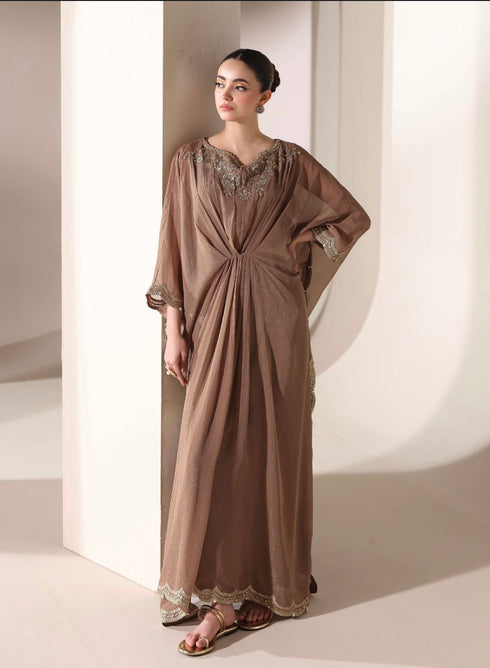 AK001- Brown Chiffon Kaftan