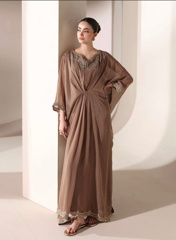 AK001- Brown Chiffon Kaftan