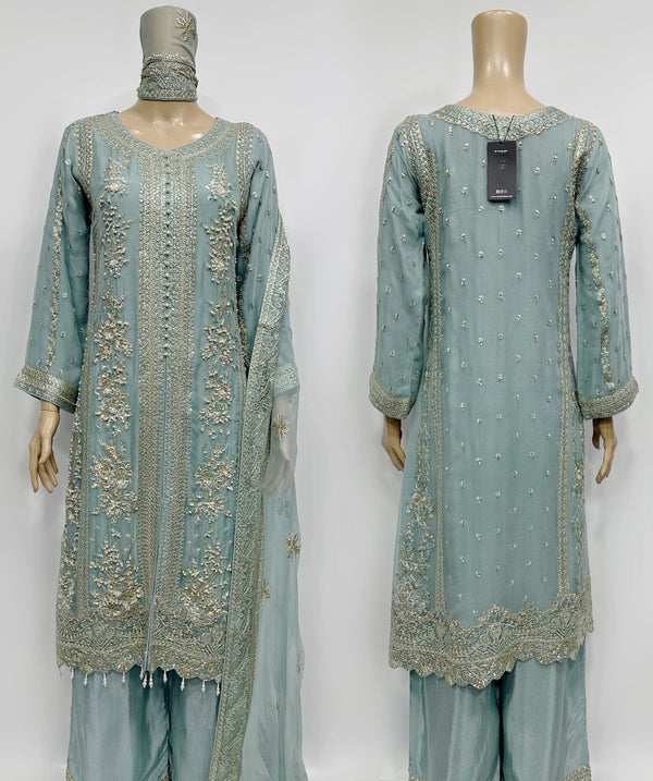HP008 - 3 Piece embroidered Shirt with embroidered Dupatta and Plazo trouser