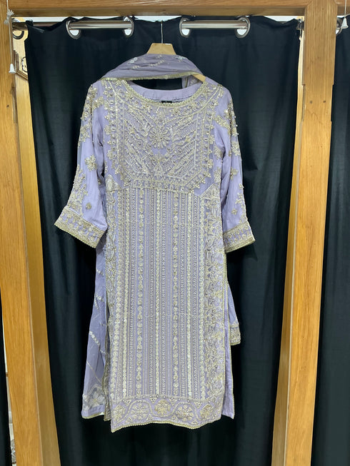 HP15 - 3 Piece bamber crinkle shirt with Embroidered crinkle Duppata and crushed raw silk trouser