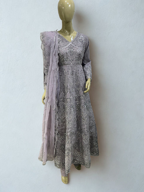 HP007 - 3 piece lavender-grey Anarkali style