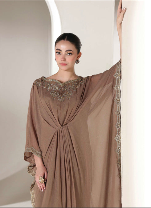 AK001- Brown Chiffon Kaftan