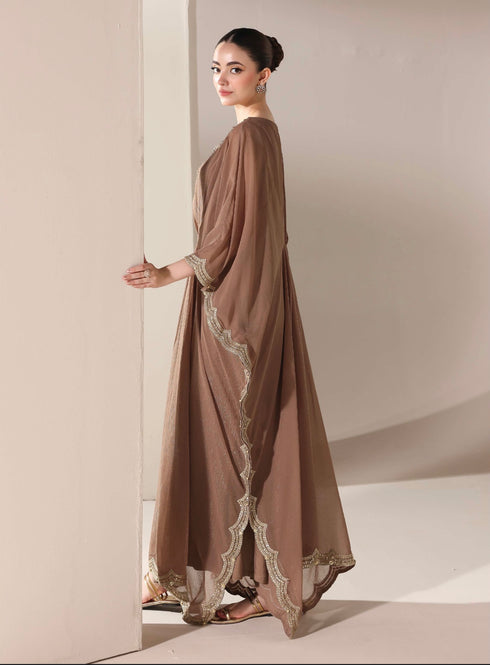 AK001- Brown Chiffon Kaftan
