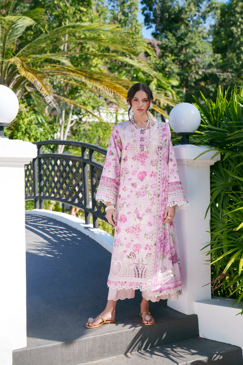 HC009 - Pink floral print 3 piece stitched Chikankari Summer Collection