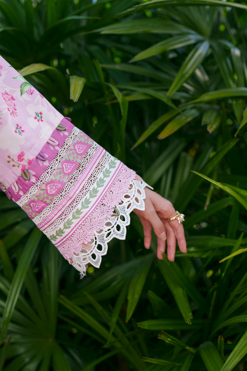 HC009 - Pink floral print 3 piece stitched Chikankari Summer Collection