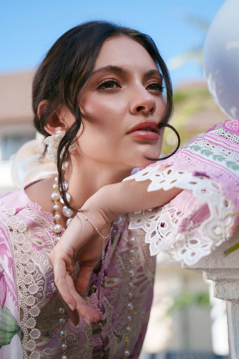 HC009 - Pink floral print 3 piece stitched Chikankari Summer Collection