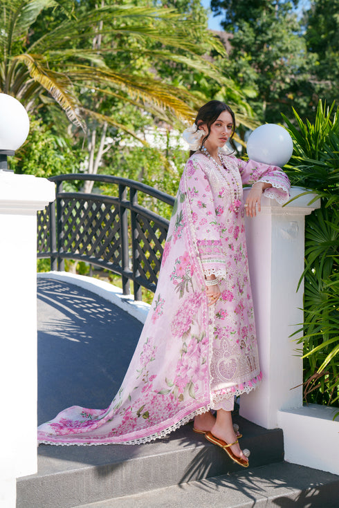 HC009 - Pink floral print 3 piece stitched Chikankari Summer Collection