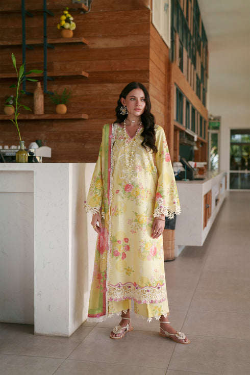 HC007 - Yellow 3 piece stiched Chikankari Summer Collection