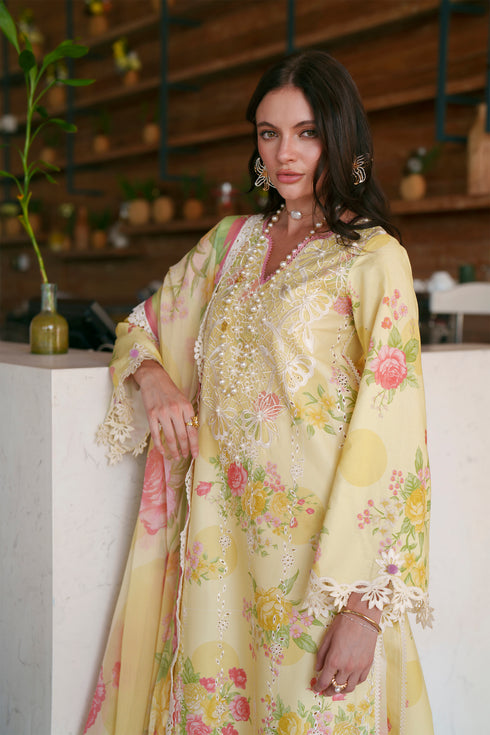 HC007 - Yellow 3 piece stiched Chikankari Summer Collection
