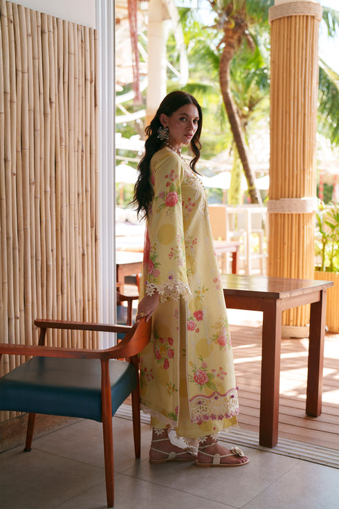 HC007 - Yellow 3 piece stiched Chikankari Summer Collection