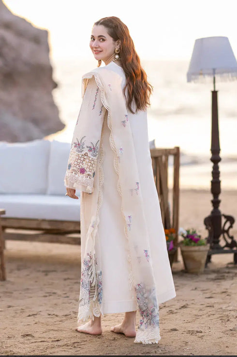 HC001 - 3 piece stitched Off-White Lawn Qalamkar Mastercopy