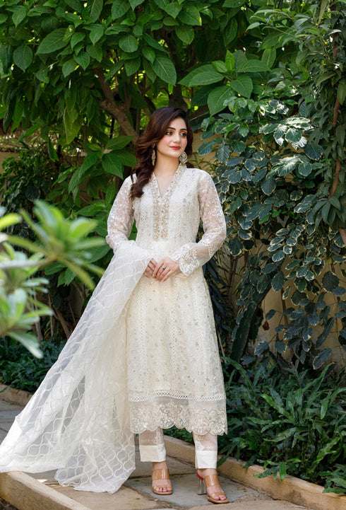 HP001 - White Kameez with dress style
