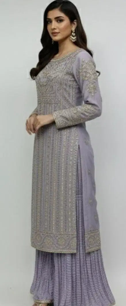HP15 - 3 Piece bamber crinkle shirt with Embroidered crinkle Duppata and crushed raw silk trouser