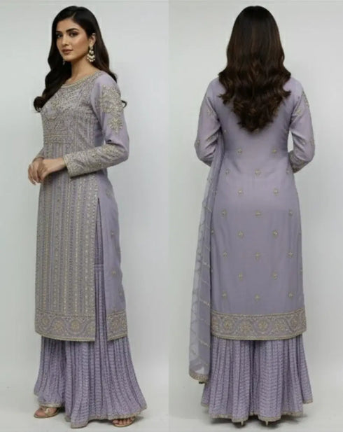 HP15 - 3 Piece bamber crinkle shirt with Embroidered crinkle Duppata and crushed raw silk trouser