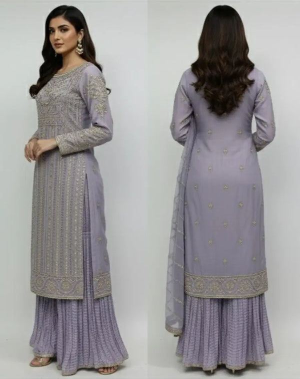 HP15 - 3 Piece bamber crinkle shirt with Embroidered crinkle Duppata and crushed raw silk trouser